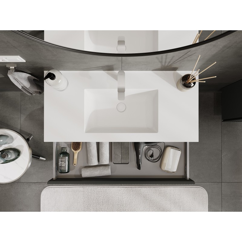 Mexen Rivel dulap baie 100 cm cu lavoar Otis, 1 sertar, cu caneluri, grafit mat/alb mat - 91A20-10023-1-BF66-W18M01