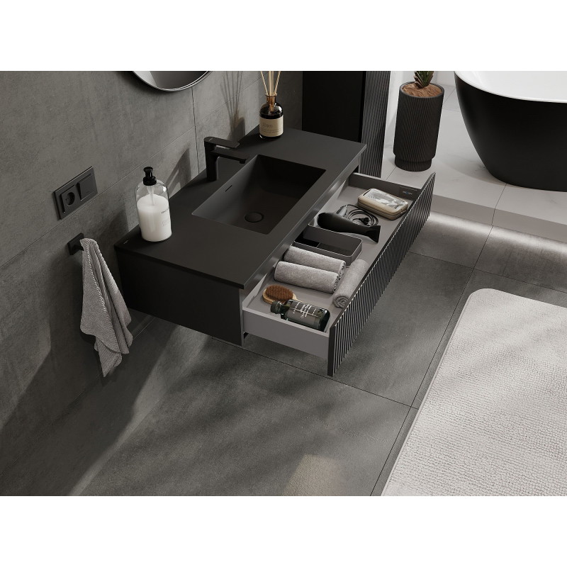 Mexen Rivel dulap baie 100 cm cu chiuvetă Otis, 1 sertar, canelat, negru mat - 91A20-10023-1-BF71-W18M71