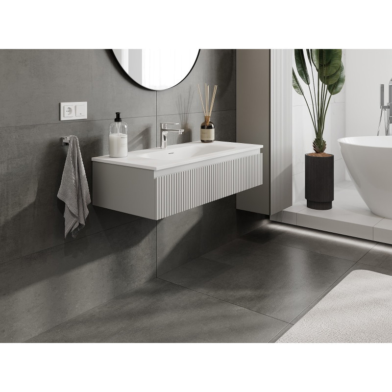 Mexen Rivel dulap baie 100 cm cu lavoar Vela, 1 sertar, canelat, gri mat/alb mat - 91A20-10023-1-BF62-W23M01