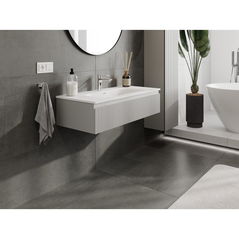 Mexen Rivel dulap de baie 100 cm cu lavoar Vela, 1 sertar, canelat, gri mat/alb mat - 91A20-10023-1-BF62-W23M01