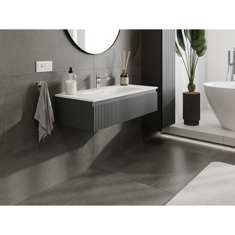 Mexen Rivel dulap baie 100 cm cu lavoar Vela, 1 sertar, canelat, grafit mat/alb mat - 91A20-10023-1-BF66-W23M01