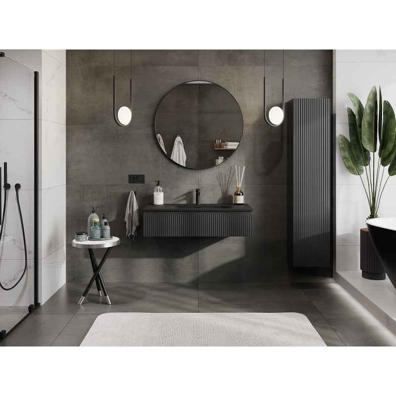 Mexen Rivel dulap baie 100 cm cu lavoar Vela, 1 sertar, riflat, negru mat - 91A20-10023-1-BF71-W23M71