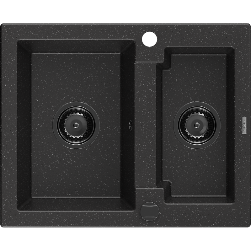 Mexen Carlos 1.5-medencés gránit mosogató 582 x 475 mm, Fekete/Fém ezüst, szifon Fekete - 6518581500-73-B