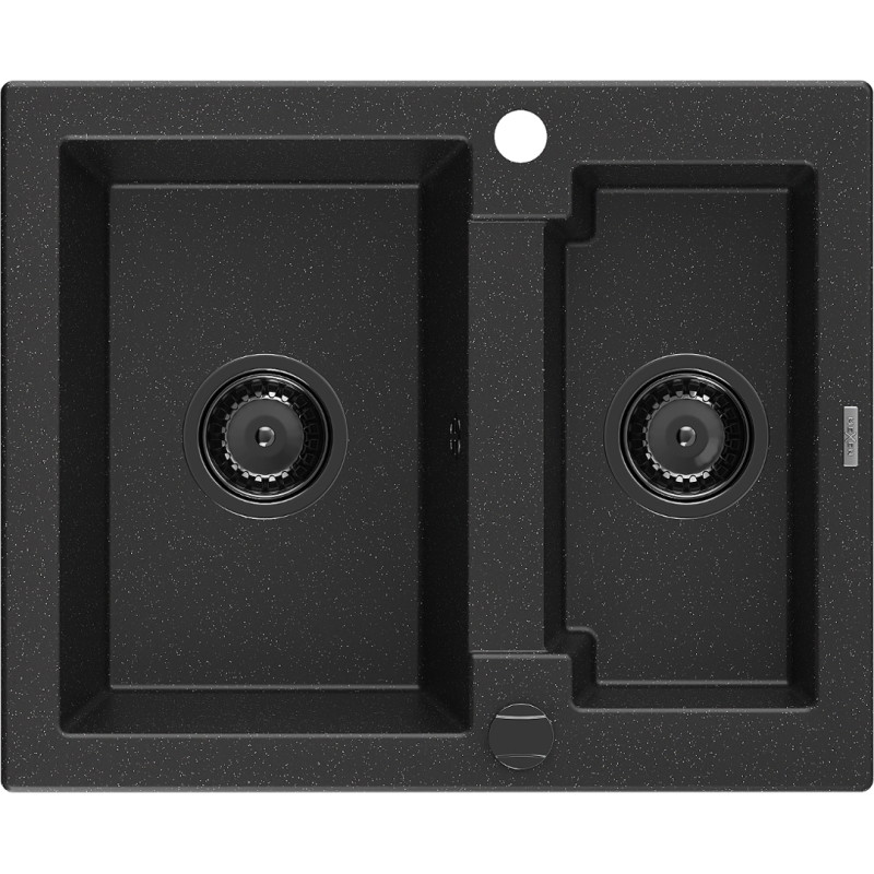 Mexen Carlos chiuvetă din granit 1,5 compartiment, 582 x 475 mm, metalic negru/argintiu, sifon negru - 6518581500-73-B