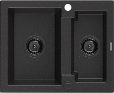 Mexen Carlos 1.5-medencés gránit mosogató 582 x 475 mm, Fekete/Fém ezüst, szifon Fekete - 6518581500-73-B