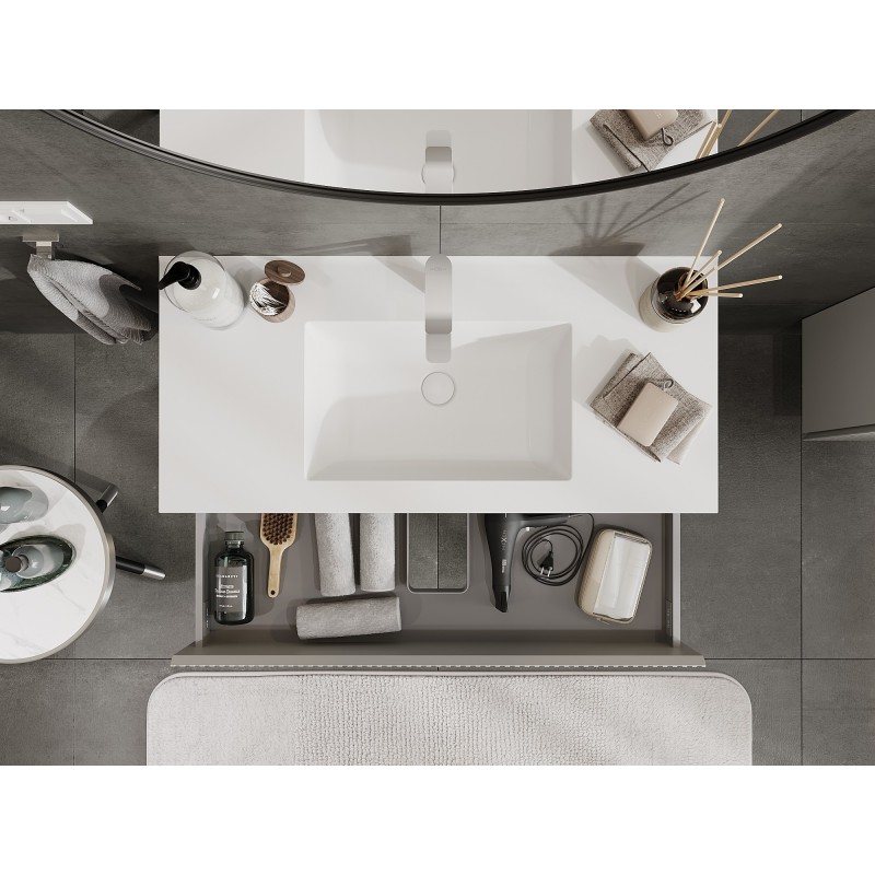 Mexen Rivel dulap de baie 100 cm cu chiuvetă Otis, 2 sertare, cu șanțuri, gri mat/alb mat - 91A20-10047-2-BFF62-W18M01