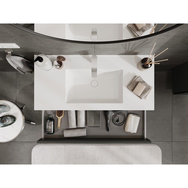 Mexen Rivel dulap de baie 100 cm cu lavoar Otis, 2 sertare, canelat, grafit mat/alb mat - 91A20-10047-2-BFF66-W18M0