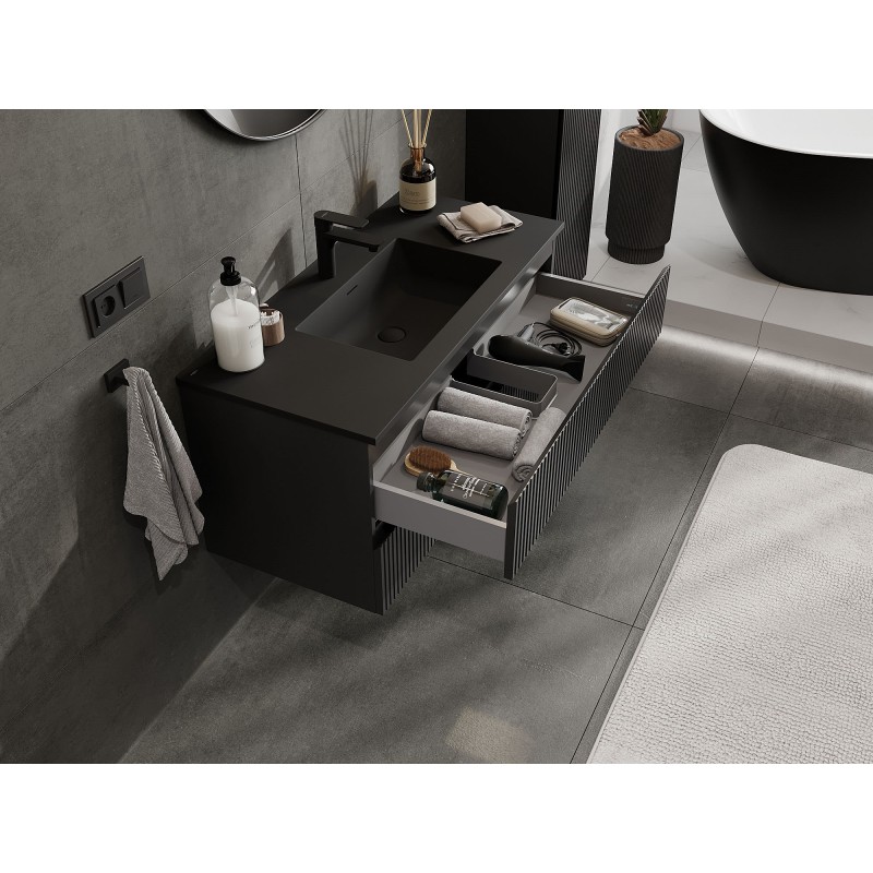 Mexen Rivel dulap baie 100 cm cu chiuvetă Otis, 2 sertare, canelat, negru mat - 91A20-10047-2-BFF71-W18M71