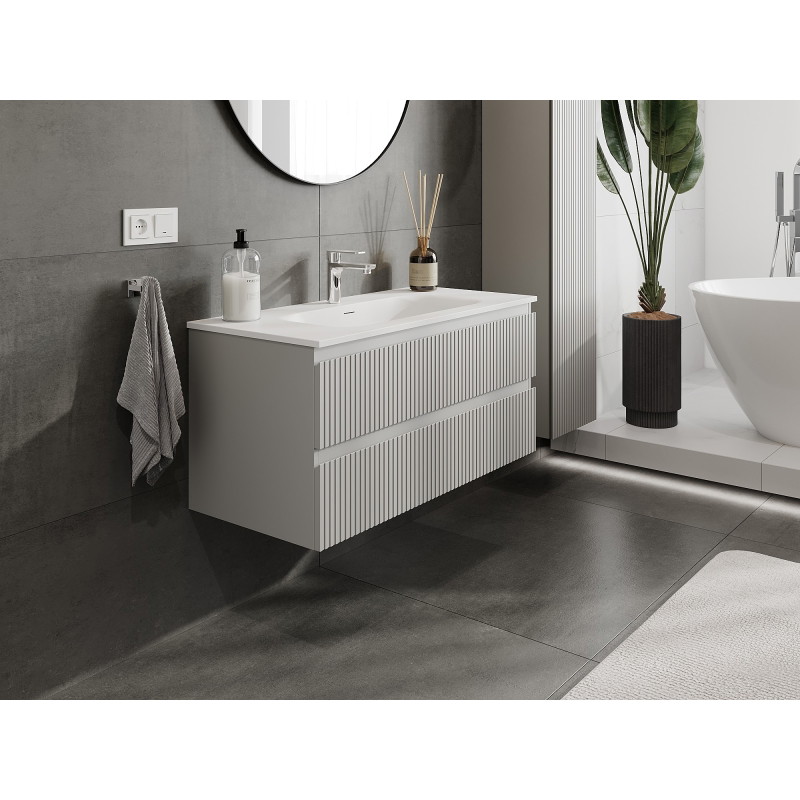 Mexen Rivel dulap baie 100 cm cu lavoar Vela, 2 sertare, striat, gri mat/alb mat - 91A20-10047-2-BFF62-W23M01