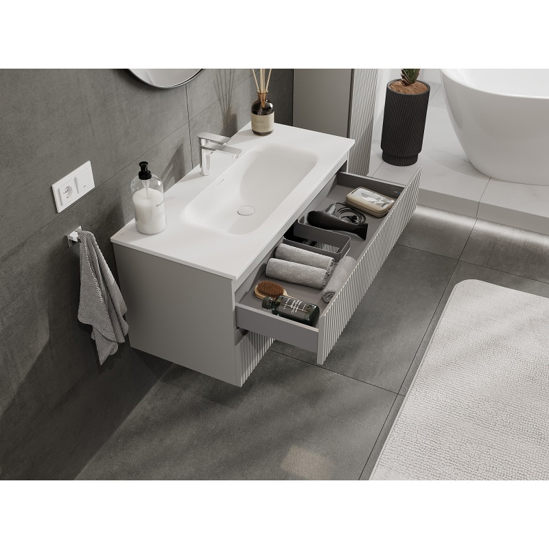 Mexen Rivel dulap baie 100 cm cu lavoar Vela, 2 sertare, striat, gri mat/alb mat - 91A20-10047-2-BFF62-W23M01