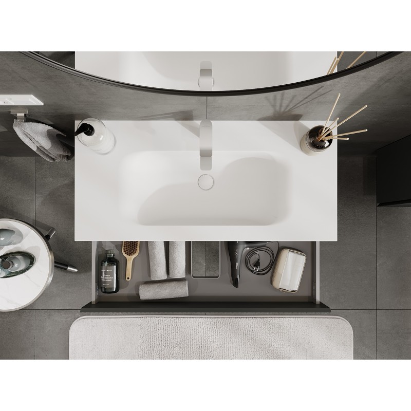 Mexen Rivel dulap de baie 100 cm cu lavoar Vela, 2 sertare, cu caneluri, grafit mat/alb mat - 91A20-10047-2-BFF66-W23M0
