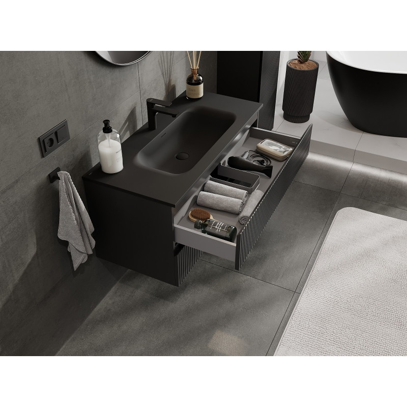 Mexen Rivel dulap baie 100 cm cu lavoar Vela, 2 sertare, canelat, negru mat - 91A20-10047-2-BFF71-W23M71