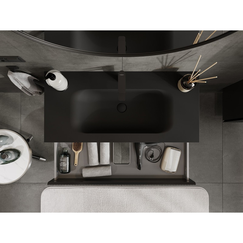 Mexen Rivel dulap baie 100 cm cu lavoar Vela, 2 sertare, canelat, negru mat - 91A20-10047-2-BFF71-W23M71