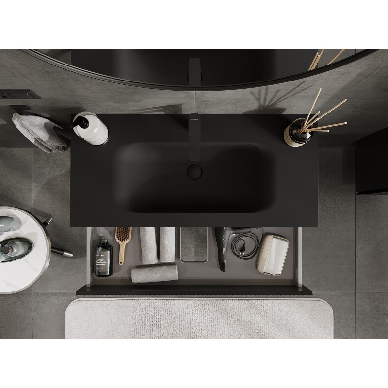 Mexen Rivel dulap baie 100 cm cu lavoar Vela, 2 sertare, șanfrenat, negru mat - 91A20-10047-2-BFF71-W23M71