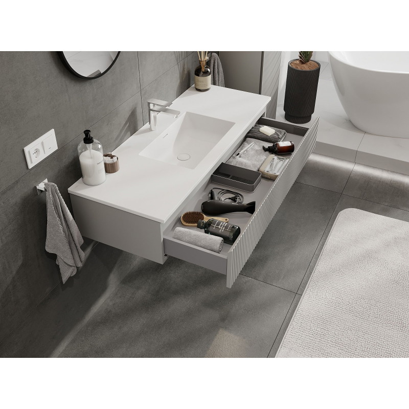 Mexen Rivel dulap baie 120 cm cu chiuvetă Otis, 1 sertar, canelat, gri mat/alb mat - 91A20-12023-1-BF62-W18M01