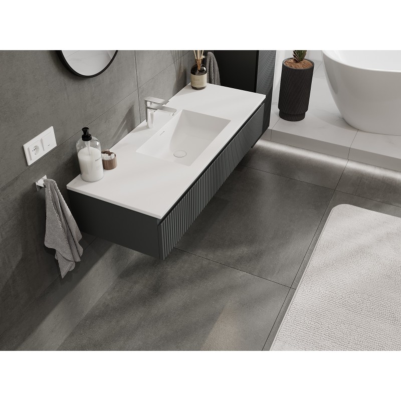 Mexen Rivel dulap baie 120 cm cu lavoar Otis, 1 sertar, cu caneluri, grafit mat/alb mat - 91A20-12023-1-BF66-W18M0