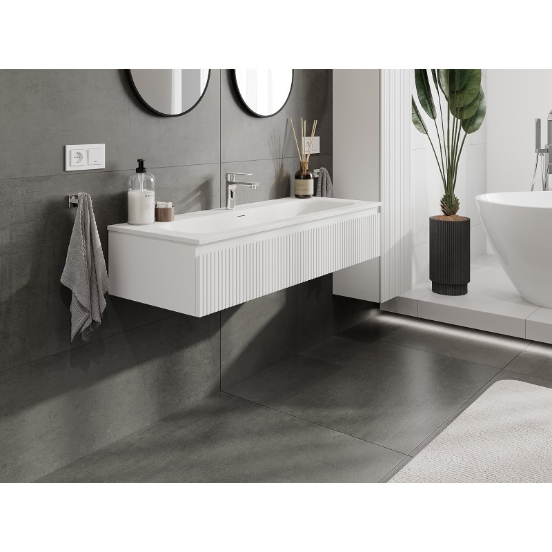 Mexen Rivel dulap baie 120 cm cu chiuvetă Vela, 1 sertar, cu caneluri, alb mat - 91A20-12023-1-BF01-W23M01