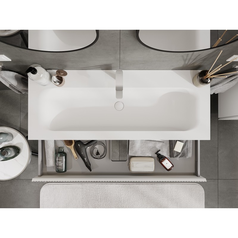 Mexen Rivel fürdőszobaszekrény 120 cm mosdóval Vela, 1 fiók, bordázott, fehér matt - 91A20-12023-1-BF01-W23M01