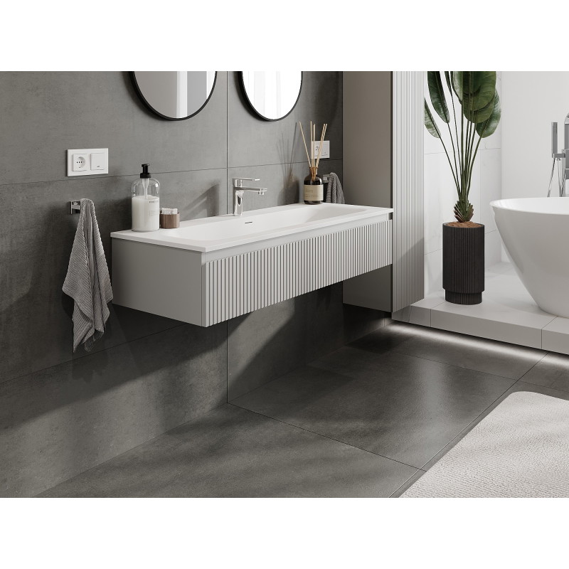 Mexen Rivel dulap de baie 120 cm cu lavoar Vela, 1 sertar, fațetat, gri mat/alb mat - 91A20-12023-1-BF62-W23M01