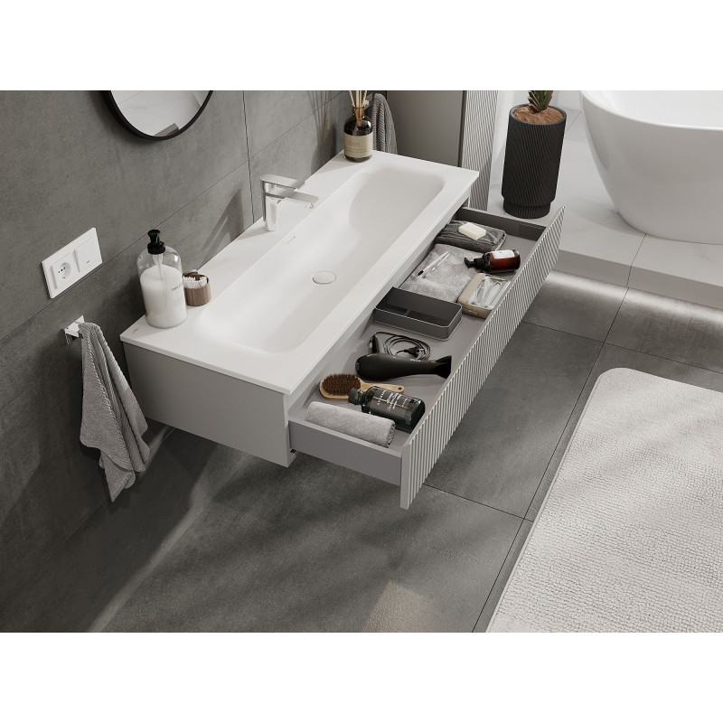 Mexen Rivel dulap de baie 120 cm cu lavoar Vela, 1 sertar, fațetat, gri mat/alb mat - 91A20-12023-1-BF62-W23M01