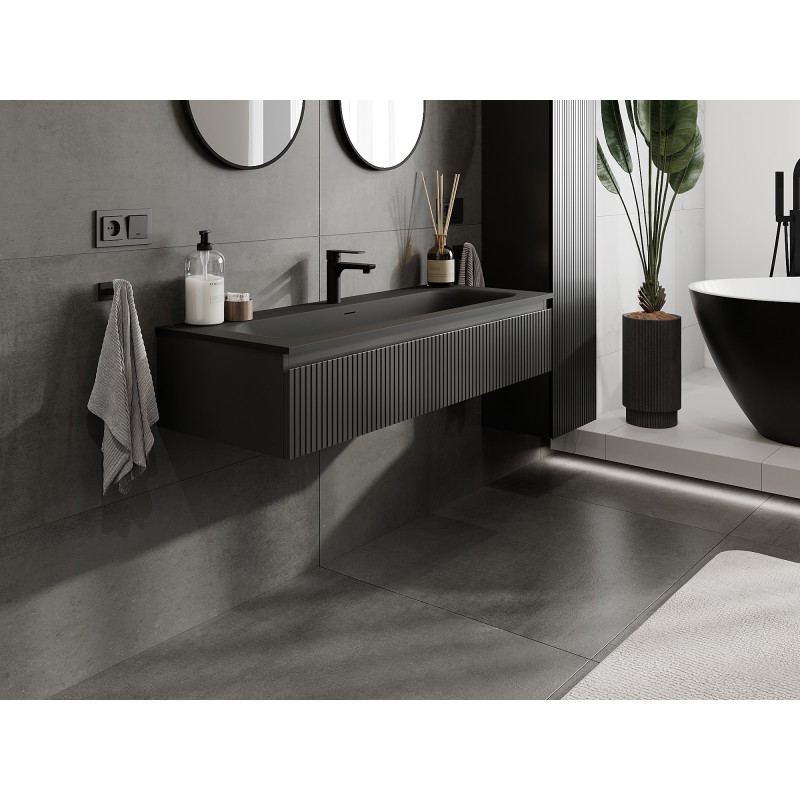 Mexen Rivel dulap baie 120 cm cu lavoar Vela, 1 sertar, canelat, negru mat - 91A20-12023-1-BF71-W23M71