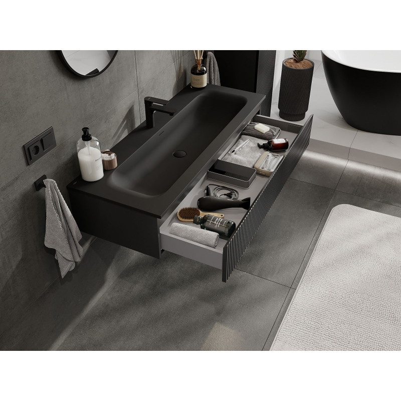Mexen Rivel dulap baie 120 cm cu lavoar Vela, 1 sertar, canelat, negru mat - 91A20-12023-1-BF71-W23M71