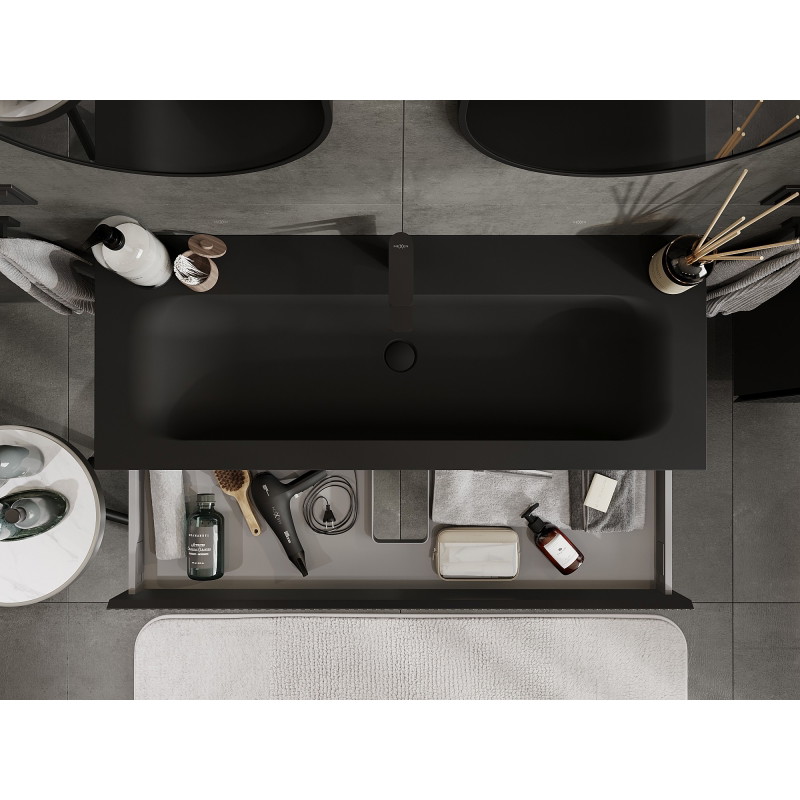 Mexen Rivel dulap baie 120 cm cu lavoar Vela, 1 sertar, canelat, negru mat - 91A20-12023-1-BF71-W23M71