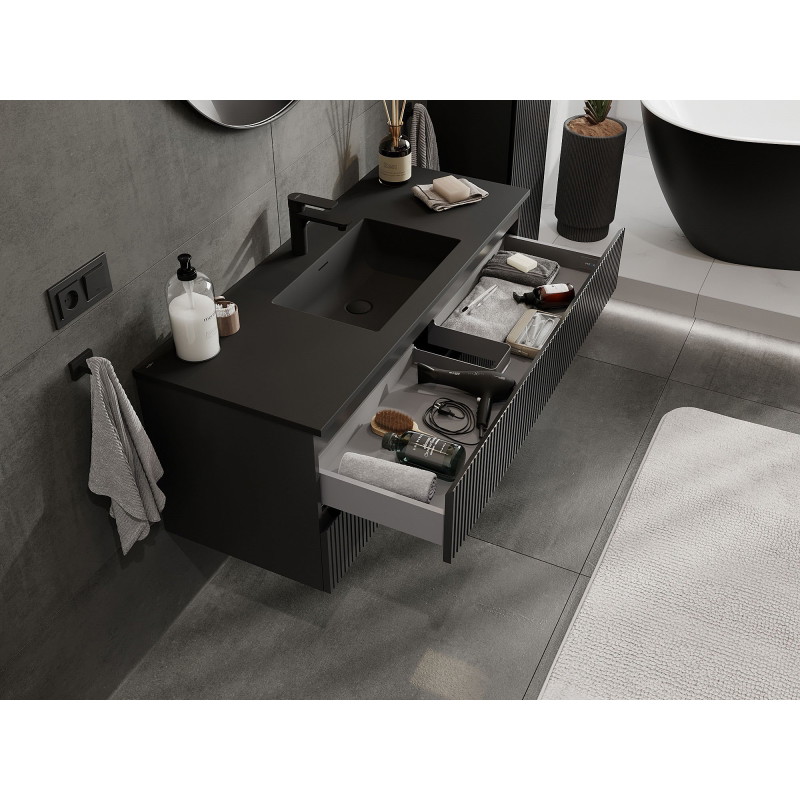 Mexen Rivel dulap de baie 120 cm cu chiuvetă Otis, 2 sertare, crestat, negru mat - 91A20-12047-2-BFF71-W18M71