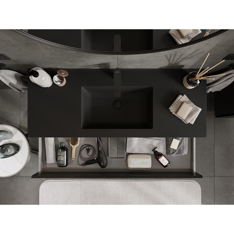 Mexen Rivel dulap baie 120 cm cu chiuvetă Otis, 2 sertare, riflat, negru mat - 91A20-12047-2-BFF71-W18M71