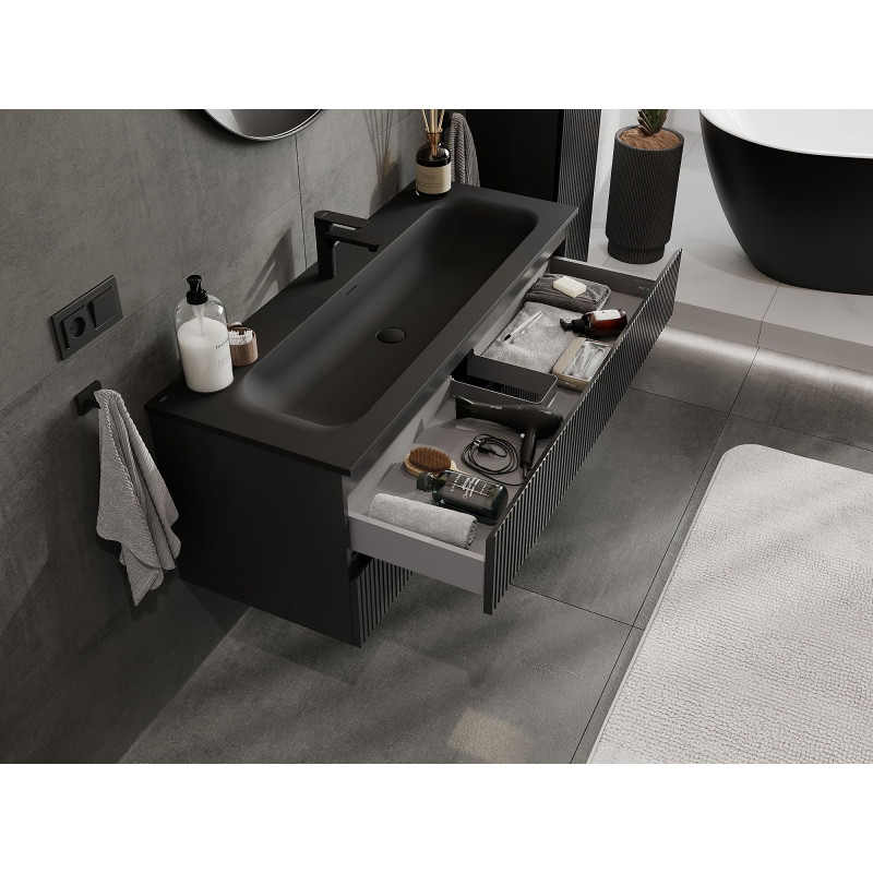 Mexen Rivel dulap de baie 120 cm cu chiuvetă Vela, 2 sertare, cu fațetă, negru mat - 91A20-12047-2-BFF71-W23M71