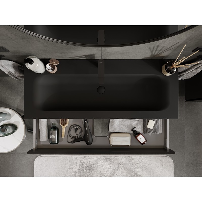 Mexen Rivel dulap baie 120 cm cu lavoar Vela, 2 sertare, canelat, negru mat - 91A20-12047-2-BFF71-W23M71