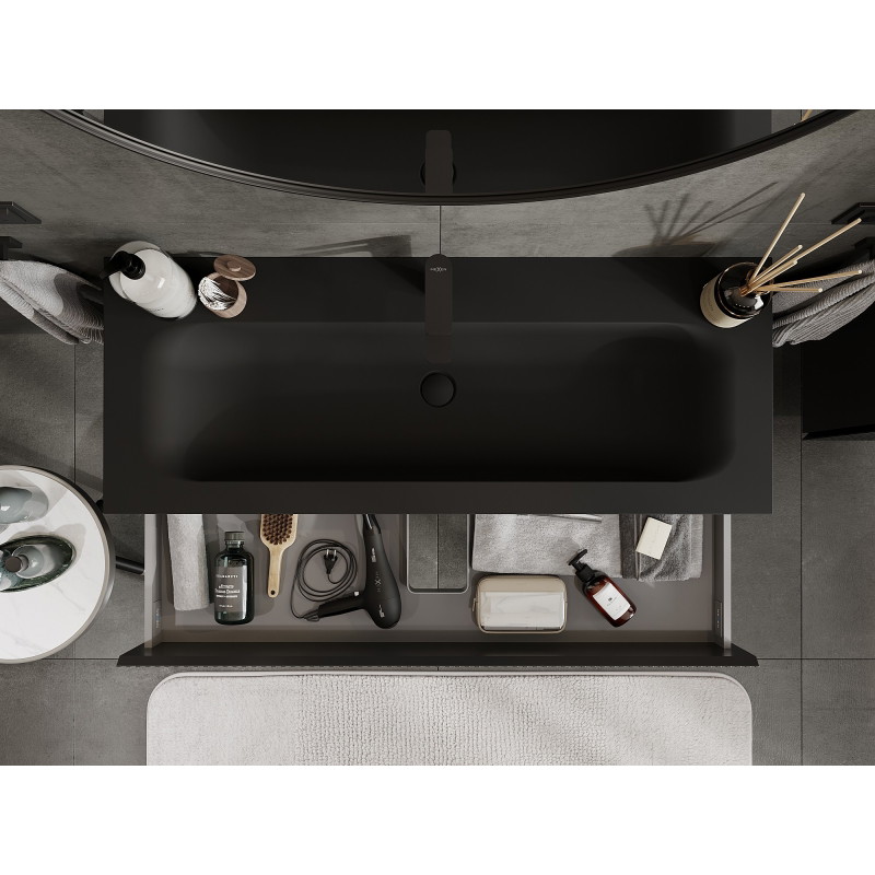 Mexen Rivel dulap de baie 120 cm cu chiuvetă Vela, 2 sertare, cu fațetă, negru mat - 91A20-12047-2-BFF71-W23M71