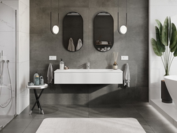 Mexen Rivel 140 cm-es fürdőszobai szekrény Vela mosdóval, 1 fiók, bordázott, fehér matt - 91A20-14023-1-BF01-W23M01