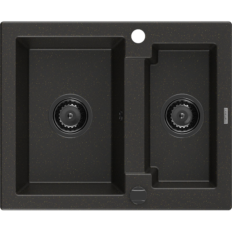 Mexen Carlos 1,5 rekeszes gránit mosogató 582 x 475 mm, fekete/arany metál, fekete szifon - 6518581500-75-B