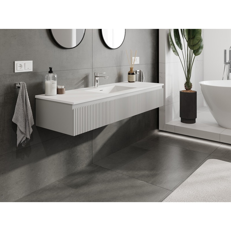 Mexen Rivel dulap baie 140 cm cu chiuvetă Otis, 1 sertar, cu șanfrenuri, gri mat/alb mat - 91A20-14023-1-BF62-W18M01