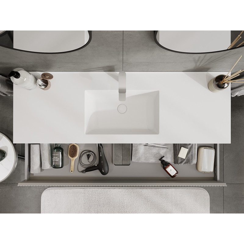Mexen Rivel dulap baie 140 cm cu chiuvetă Otis, 1 sertar, cu șanfrenuri, gri mat/alb mat - 91A20-14023-1-BF62-W18M01
