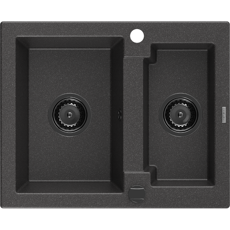 Mexen Carlos 1,5 rekeszes gránit mosogató 582 x 475 mm, fekete pettyes, fekete szifon - 6518581500-76-B