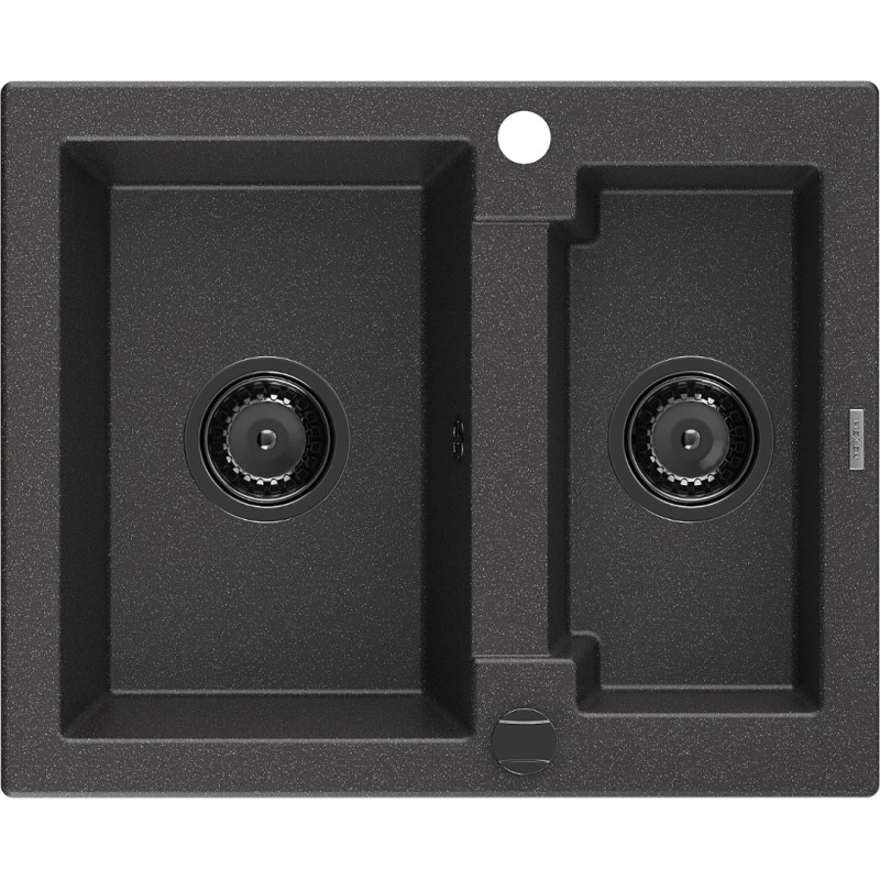 Mexen Carlos chiuvetă de granit cu 1,5 compartimente 582 x 475 mm, negru stropit, sifon negru - 6518581500-76-B