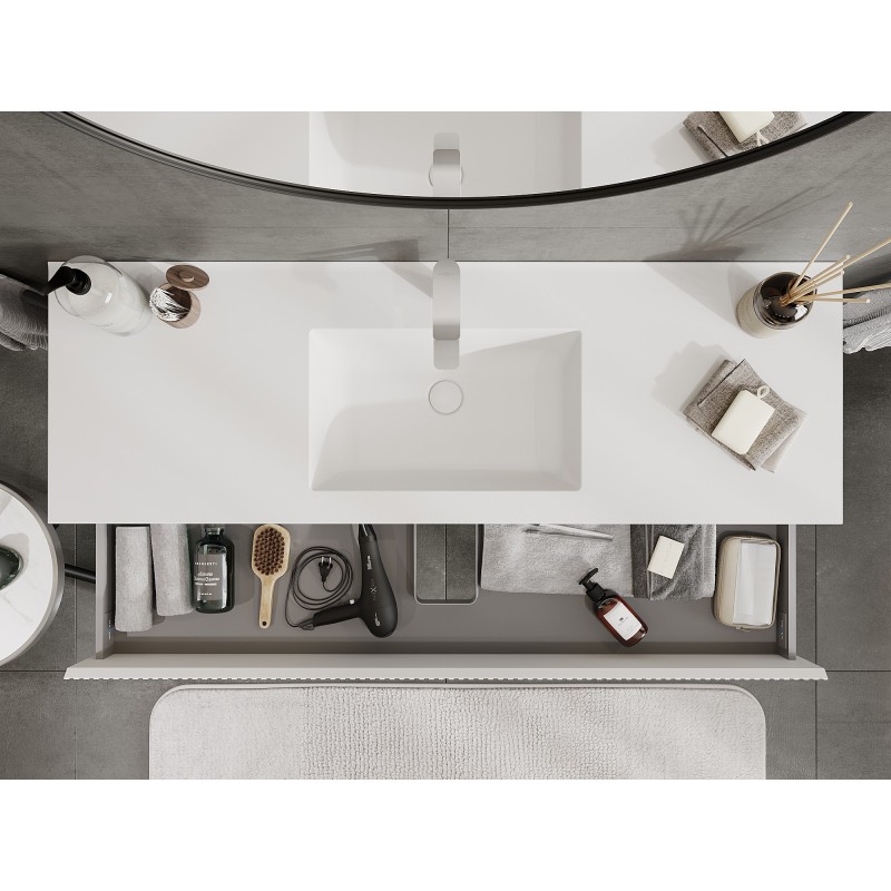 Mexen Rivel dulap baie 140 cm cu lavoar Otis, 2 sertare, cu nervuri, alb mat - 91A20-14047-2-BFF01-W18M01