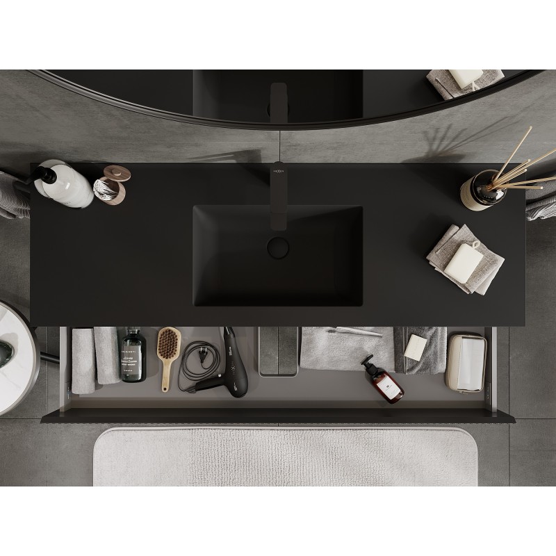 Mexen Rivel dulap baie 140 cm cu chiuveta Otis, 2 sertare, canelat, negru mat - 91A20-14047-2-BFF71-W18M71