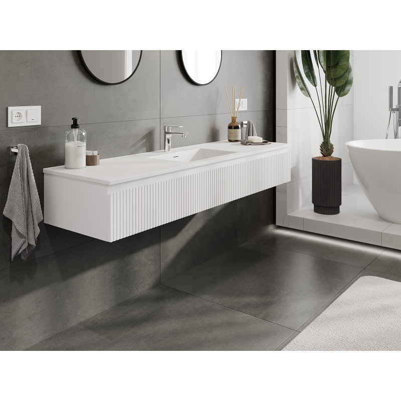 Mexen Rivel dulap baie 160 cm cu chiuvetă Otis, 1 sertar, fațetat, alb mat - 91A20-16023-1-BF01-W18M01
