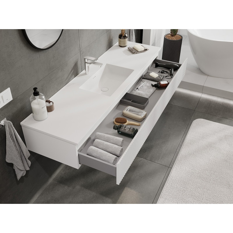Mexen Rivel dulap baie 160 cm cu chiuvetă Otis, 1 sertar, fațetat, alb mat - 91A20-16023-1-BF01-W18M01