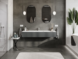 Mexen Rivel 160 cm-es fürdőszobaszekrény mosdókagylóval, Otis, 1 fiókos, barázdált, grafit matt/fehér matt -