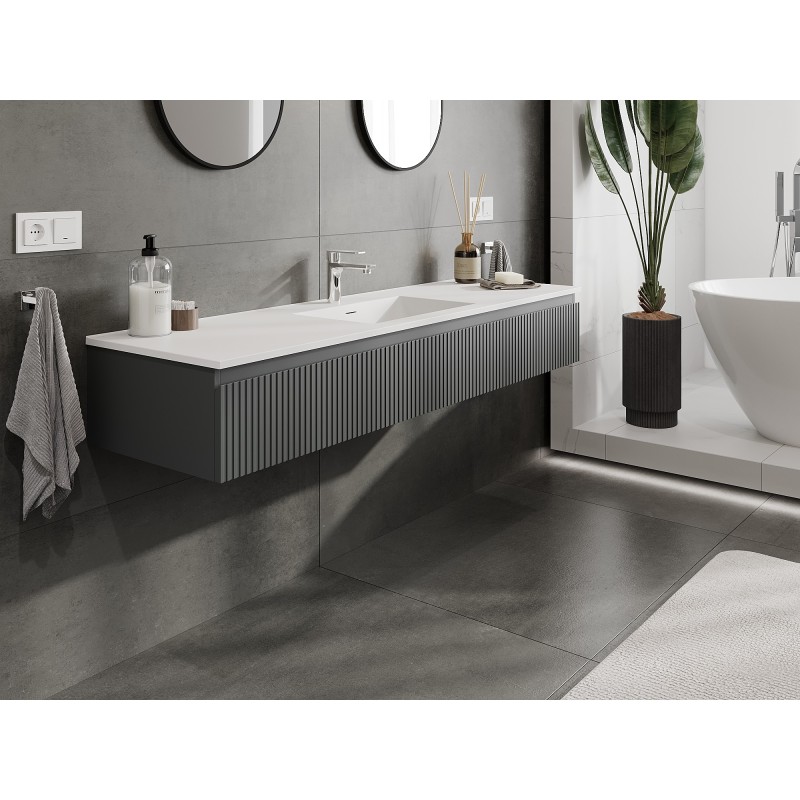 Mexen Rivel dulap de baie 160 cm cu lavoar Otis, 1 sertar, canelat, grafit mat/alb mat - 91A20-16023-1-BF66-W18M0