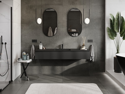 Mexen Rivel dulap baie 160 cm cu chiuvetă Otis, 1 sertar, riflat, negru mat - 91A20-16023-1-BF71-W18M71