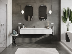 Mexen Rivel 160 cm-es fürdőszobai szekrény Vela mosdóval, 1 fiók, bordázott, fehér matt - 91A20-16023-1-BF01-W23M01