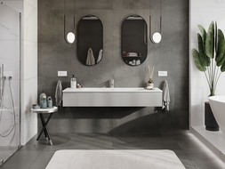 Mexen Rivel 140 cm-es fürdőszobai szekrény Vela mosdóval, 1 fiók, bordázott, szürke matt/fehér matt - 91A20-16023-1-BF62-W23M01