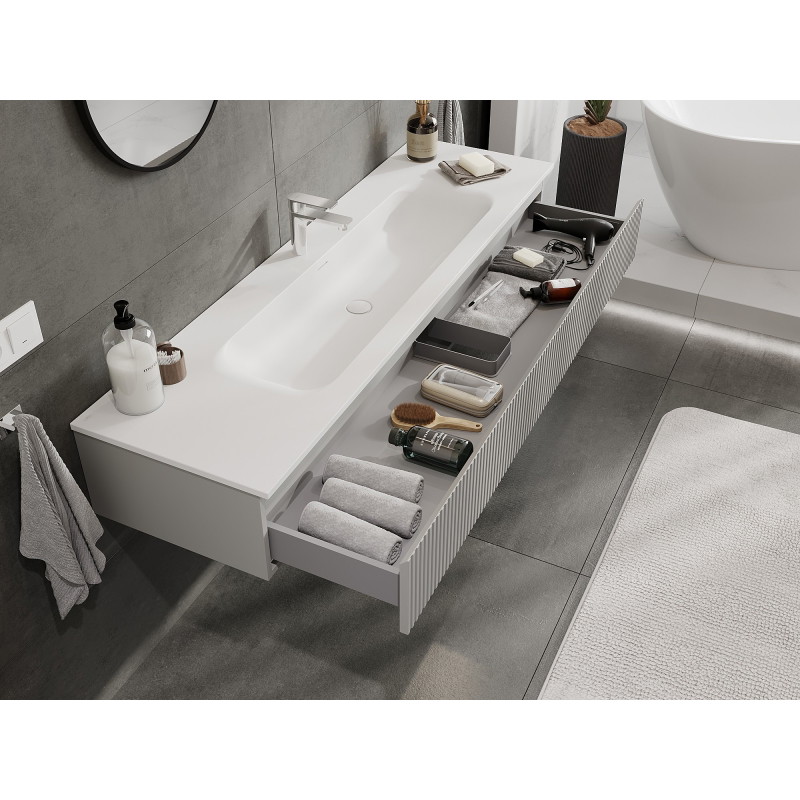 Mexen Rivel dulap de baie 140 cm cu chiuvetă Vela, 1 sertar, canelat, gri mat/alb mat - 91A20-16023-1-BF62-W23M01
