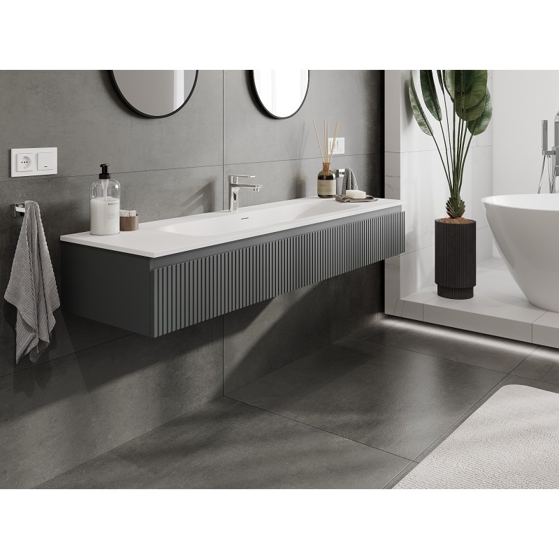 Mexen Rivel dulap de baie de 160 cm cu lavoar Vela, 1 sertar, canelat, grafit mat/alb mat - 91A20-16023-1-BF66-W23M0