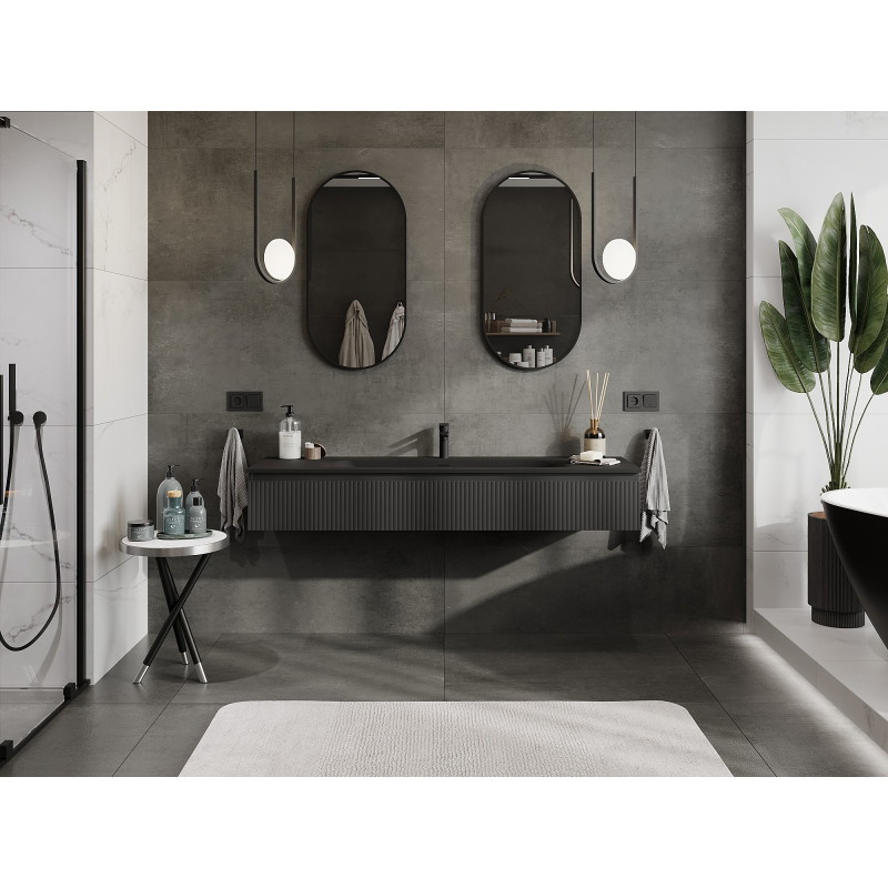 Mexen Rivel dulap baie 160 cm cu chiuvetă Vela, 1 sertar, cu fir, negru mat - 91A20-16023-1-BF71-W23M71